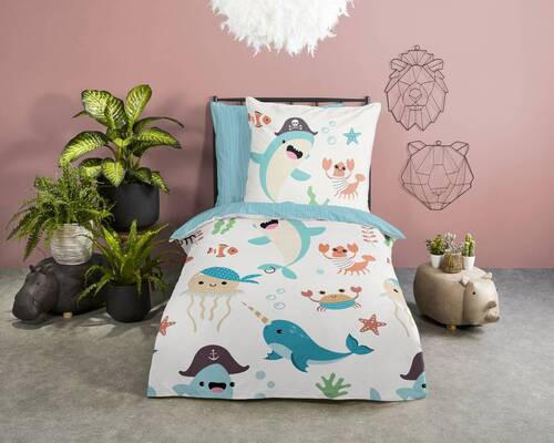 JUGENDBETTWÄSCHE Seaworld Renforcé 135/200 cm  - Multicolor, Design, Textil (135/200cm)