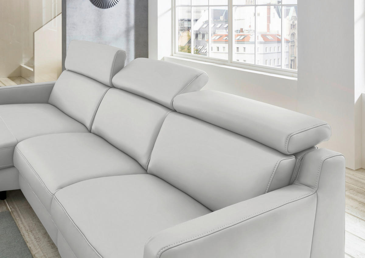 ECKSOFA Echtleder Hellgrau  - Hellgrau/Schwarz, Design, Leder/Metall (176/291cm) - Valdera