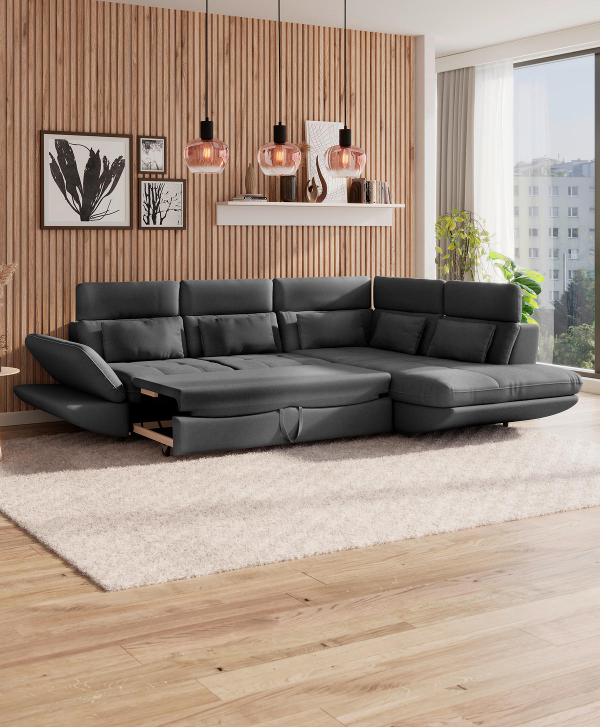 WOHNLANDSCHAFT in Webstoff Anthrazit  - Anthrazit/Schwarz, Modern, Kunststoff/Textil (233/311cm) - MID.YOU