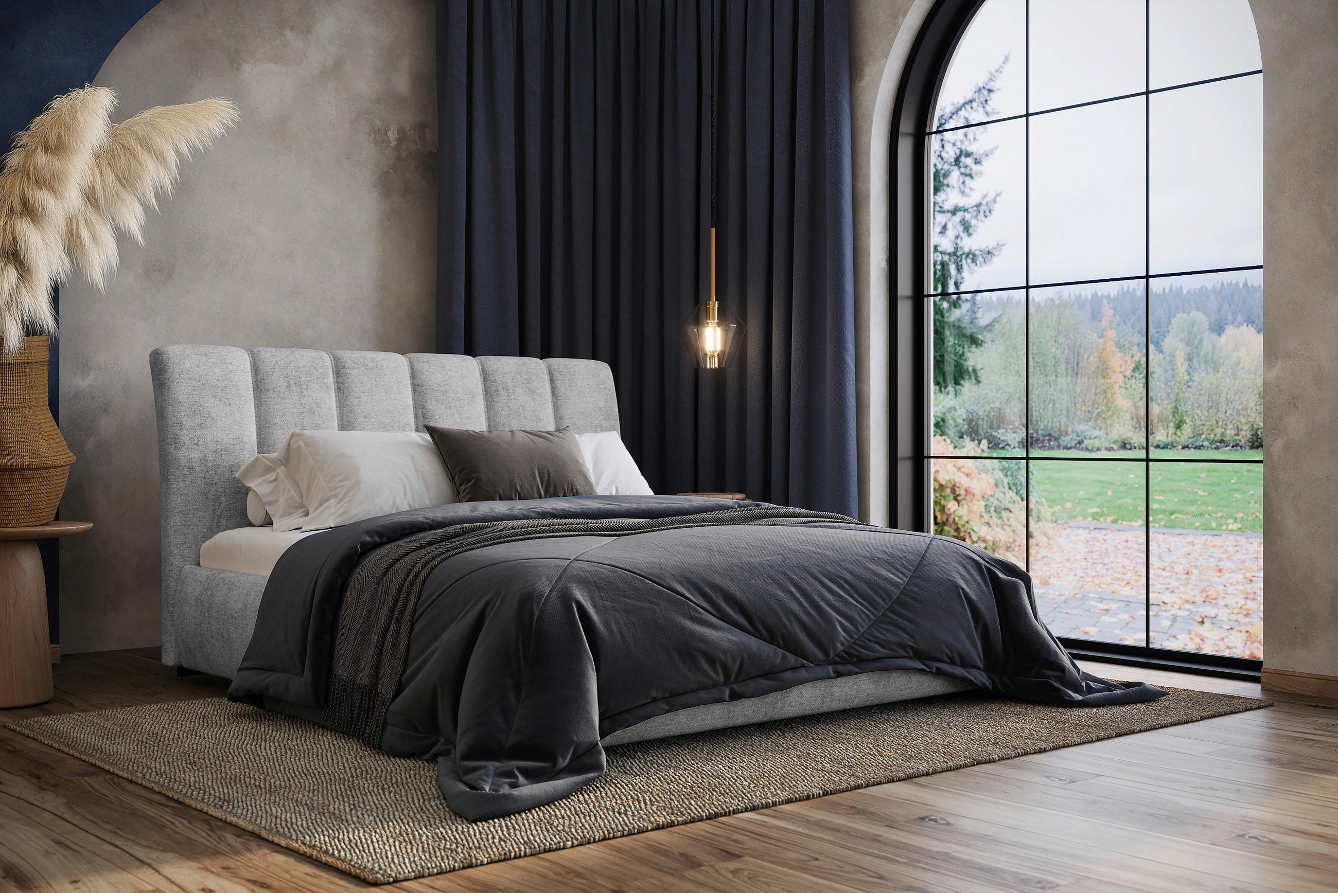 POLSTERBETT gepolstertes Kopfteil, Lattenrost, Bettkasten 180/200 cm  in Grau  - Grau, MODERN, Holz/Textil (180/200cm) - MID.YOU