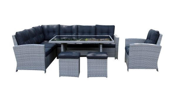 VRTNI SET   metal, plastika, staklo, tekstil  siva, crna  - siva/crna, Design, staklo/metal (250/190cm) - Ambia Garden