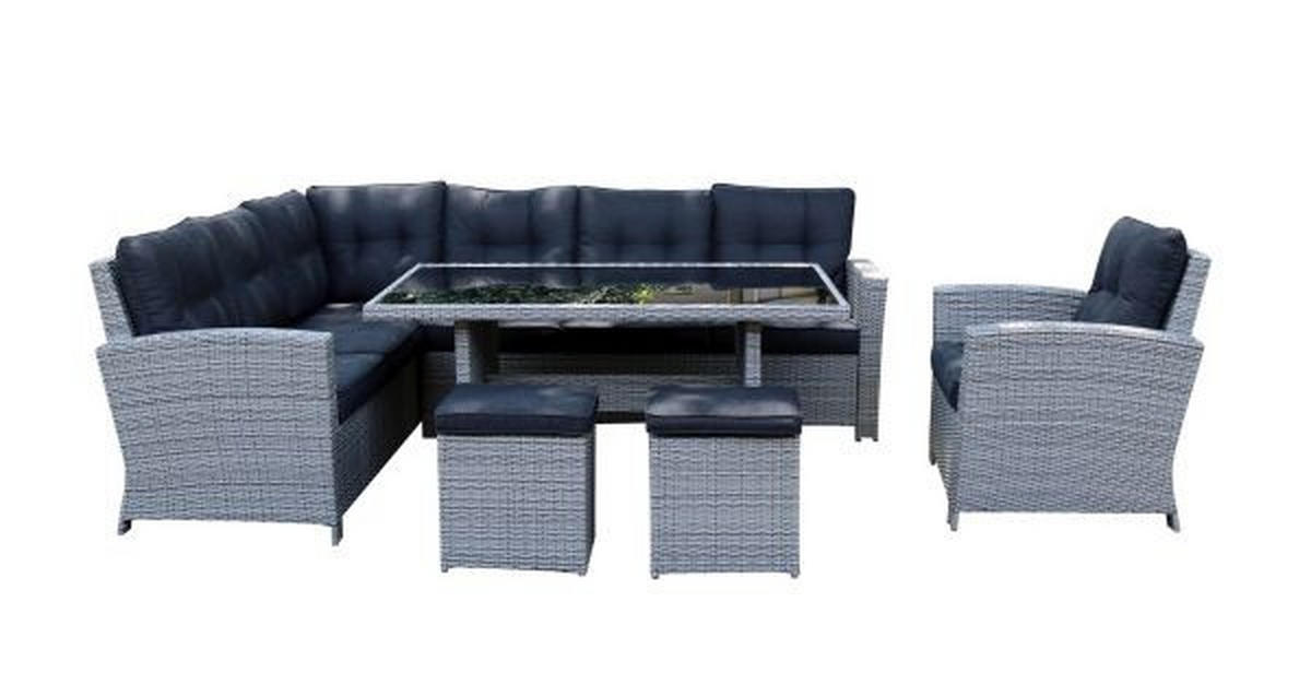 VRTNI SET   metal, plastika, staklo, tekstil  siva, crna  - siva/crna, Design, staklo/metal (250/190cm) - Ambia Garden