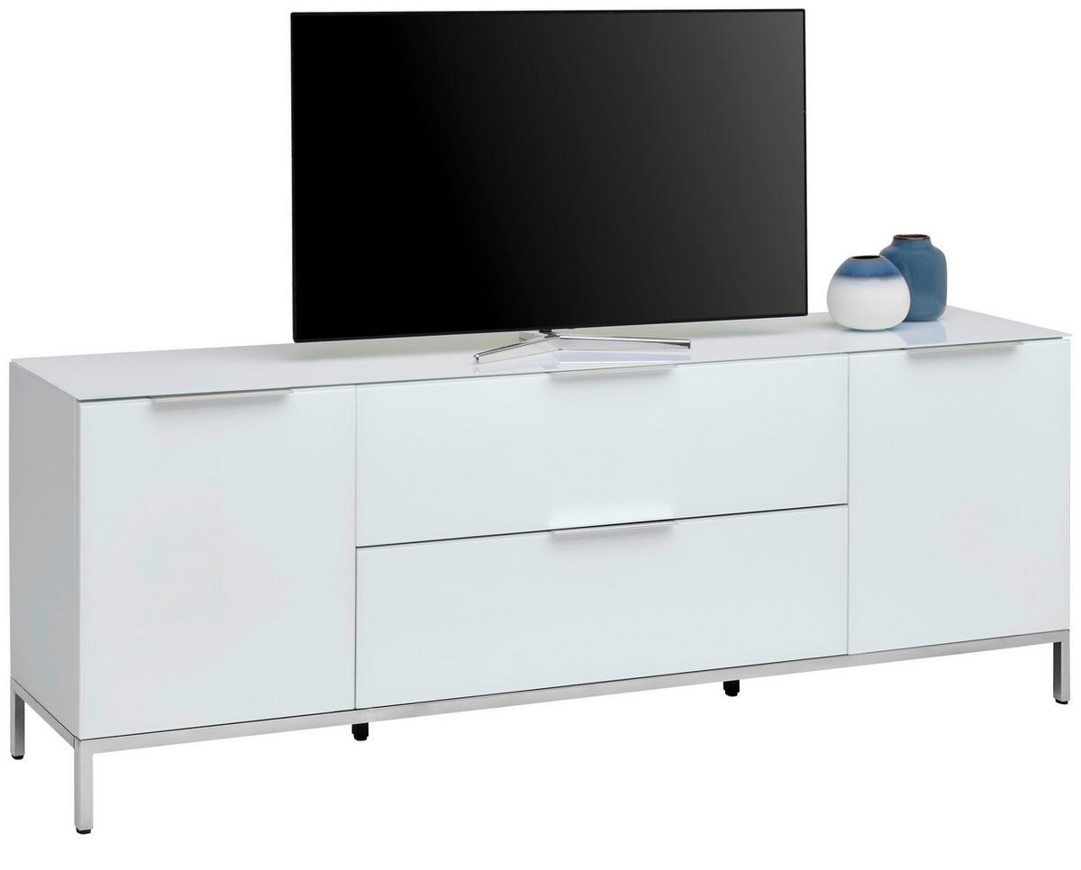 LOWBOARD  in 180/54/40 cm  - Weiss Hochglanz/Chromfarben, Basics, Glas/Holzwerkstoff (180/54/40cm) - Voleo