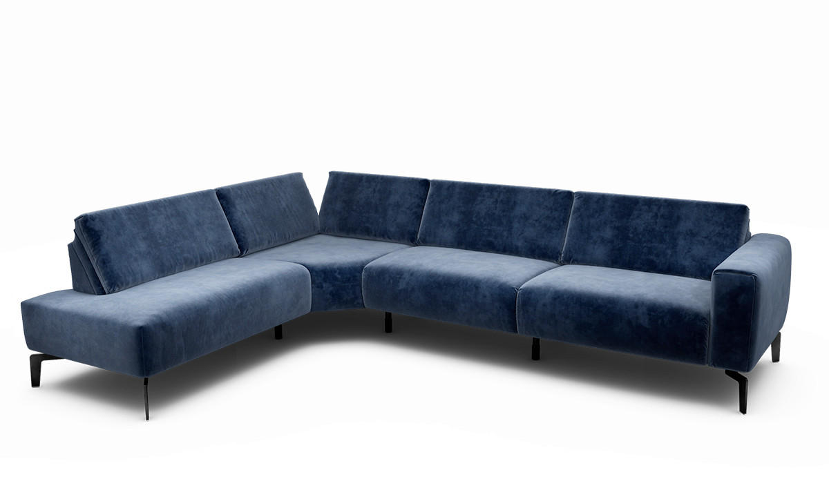 ECKSOFA Cosy Dunkelblau Samt  - Schwarz/Dunkelblau, Design, Textil/Metall (213/296cm) - SENSOO