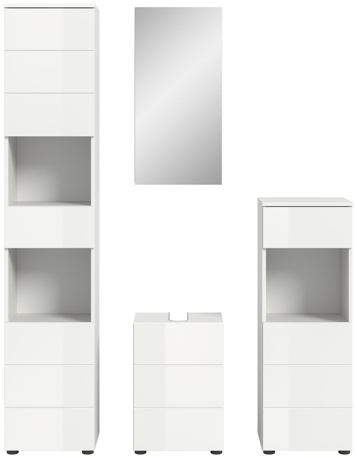 BADEZIMMER 4-teilig  in 114 cm  - Weiß Hochglanz/Schwarz, MODERN, Holzwerkstoff/Kunststoff (114cm) - MID.YOU