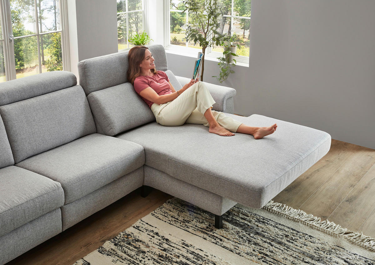 SAROKKANAPÉ textil világosszürke  - világosszürke/fekete, Konventionell, textil/fém (304/182cm) - Pure Home Comfort