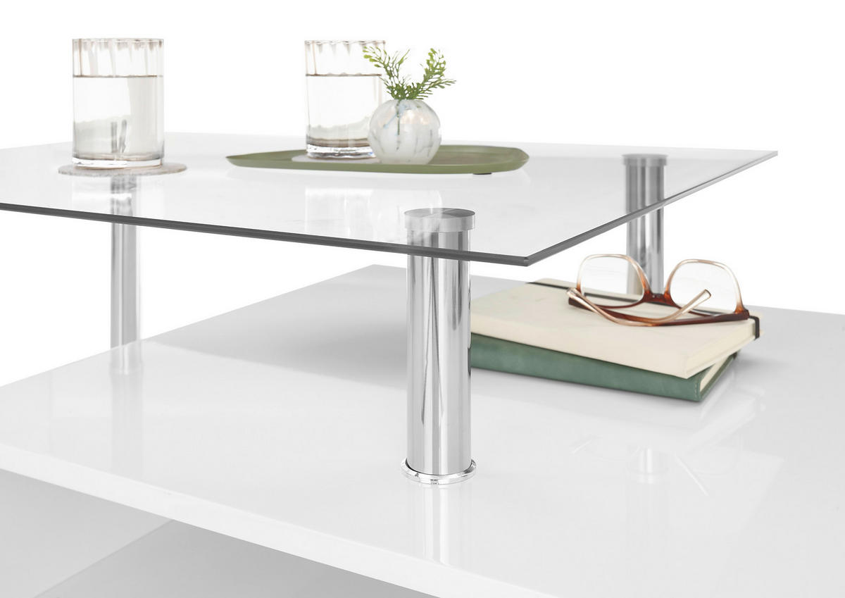 COUCHTISCH ESG rechteckig Silberfarben, Weiß  - Silberfarben/Weiß, Design, Glas/Holzwerkstoff (110/36/60cm) - MID.YOU