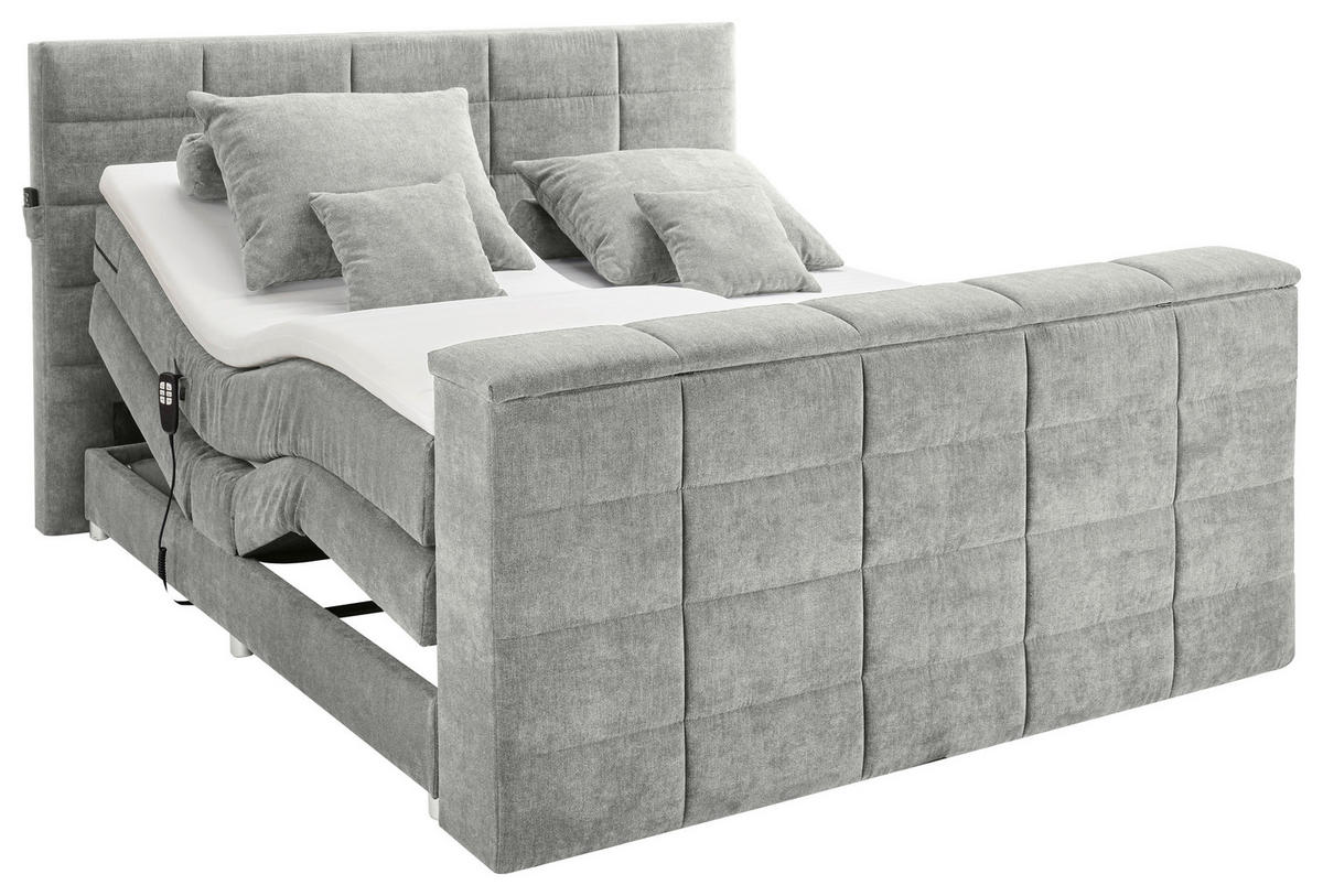 BOXSPRINGBETT 180/200 cm,  in Schlammfarben, Matratze, Topper, motorische Verstellbarkeit, Fernbedienung, unterschiedliche Matratzenhärtegrade je Bettseite, Wendematratze mit unterschiedlichen Härtegraden, H2 + H3 = mittel + fest  - Schlammfarben, KONVENTIONELL, Textil (180/200cm) - Boxxx