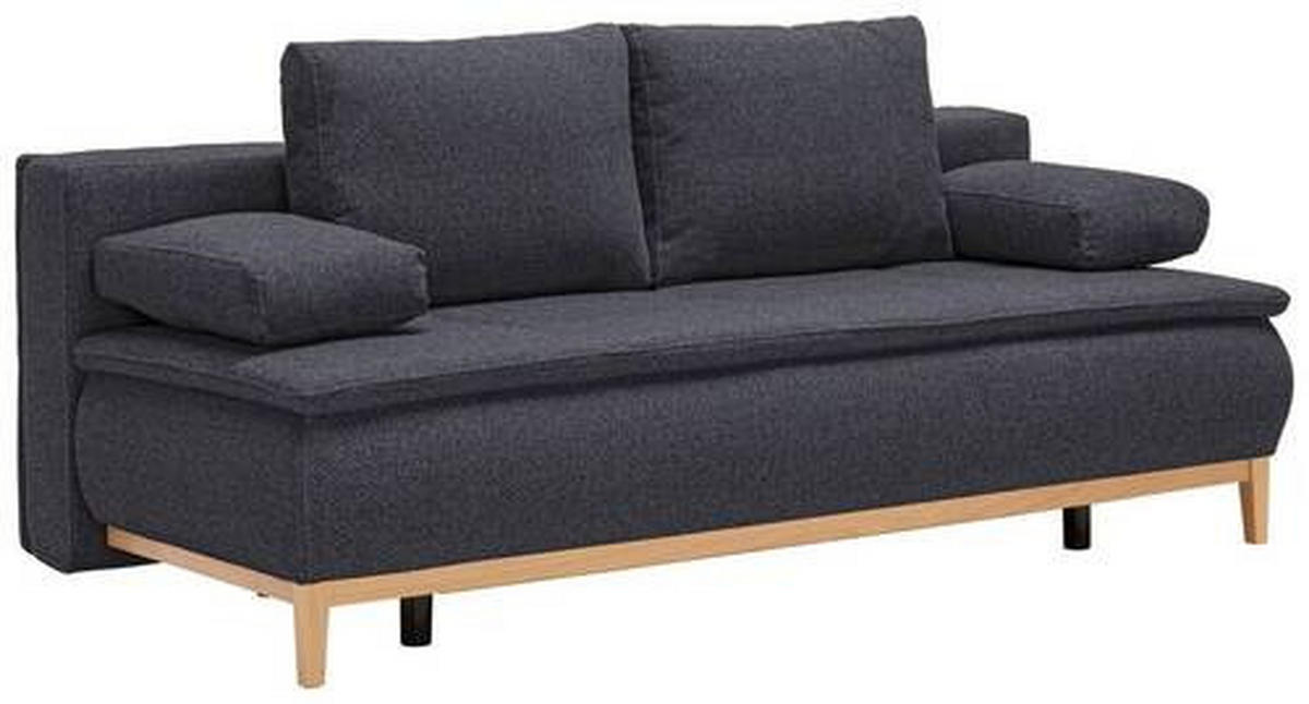 BOXSPRINGSOFA  mit Stoffauswahl, Schlafen auf Sitzhöhe Flachgewebe Dunkelgrau  - Eichefarben/Dunkelgrau, Design, Holz/Textil (202/78-93/100cm) - Carryhome