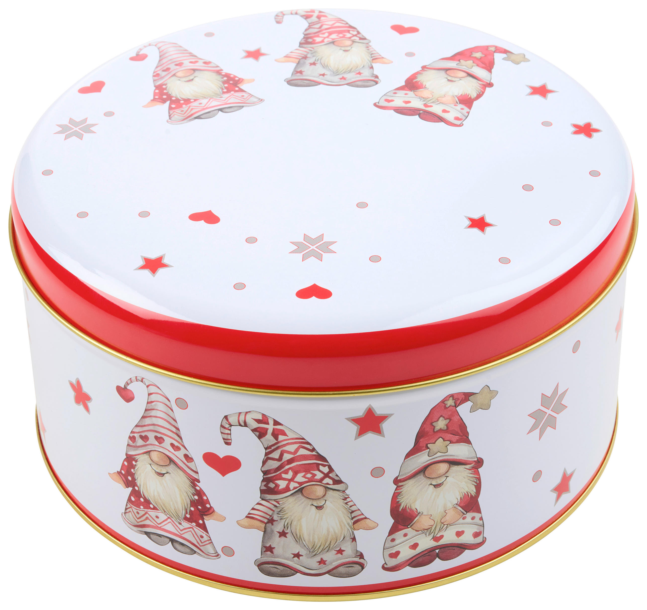 KEKSZESDOBOZ  2,39 l  - piros/fehér, Basics, fém (16,8/8,5cm) - X-Mas