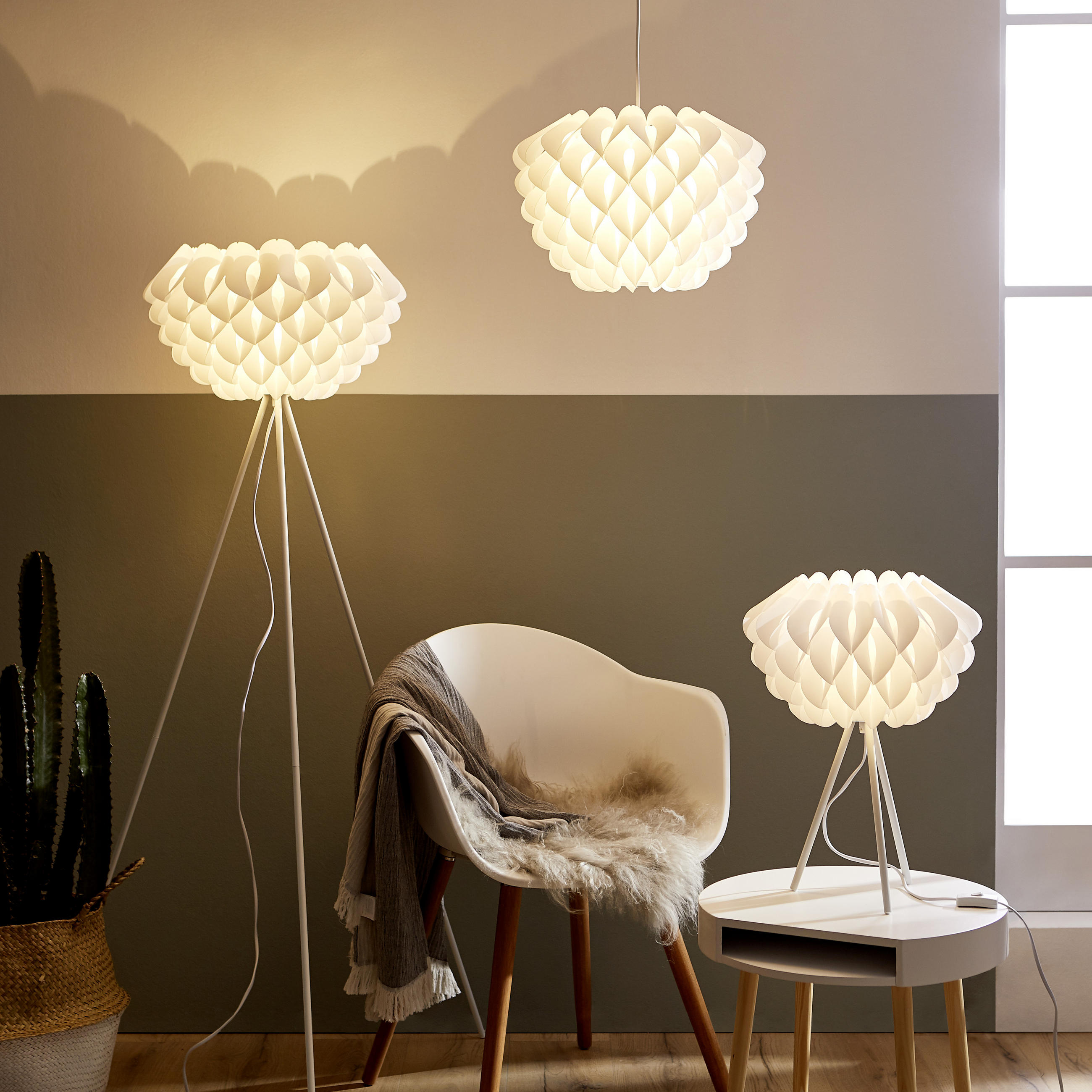 HÄNGELEUCHTE 40/150 cm - Chromfarben/Weiß, Design, Kunststoff (40/150cm) - P & B