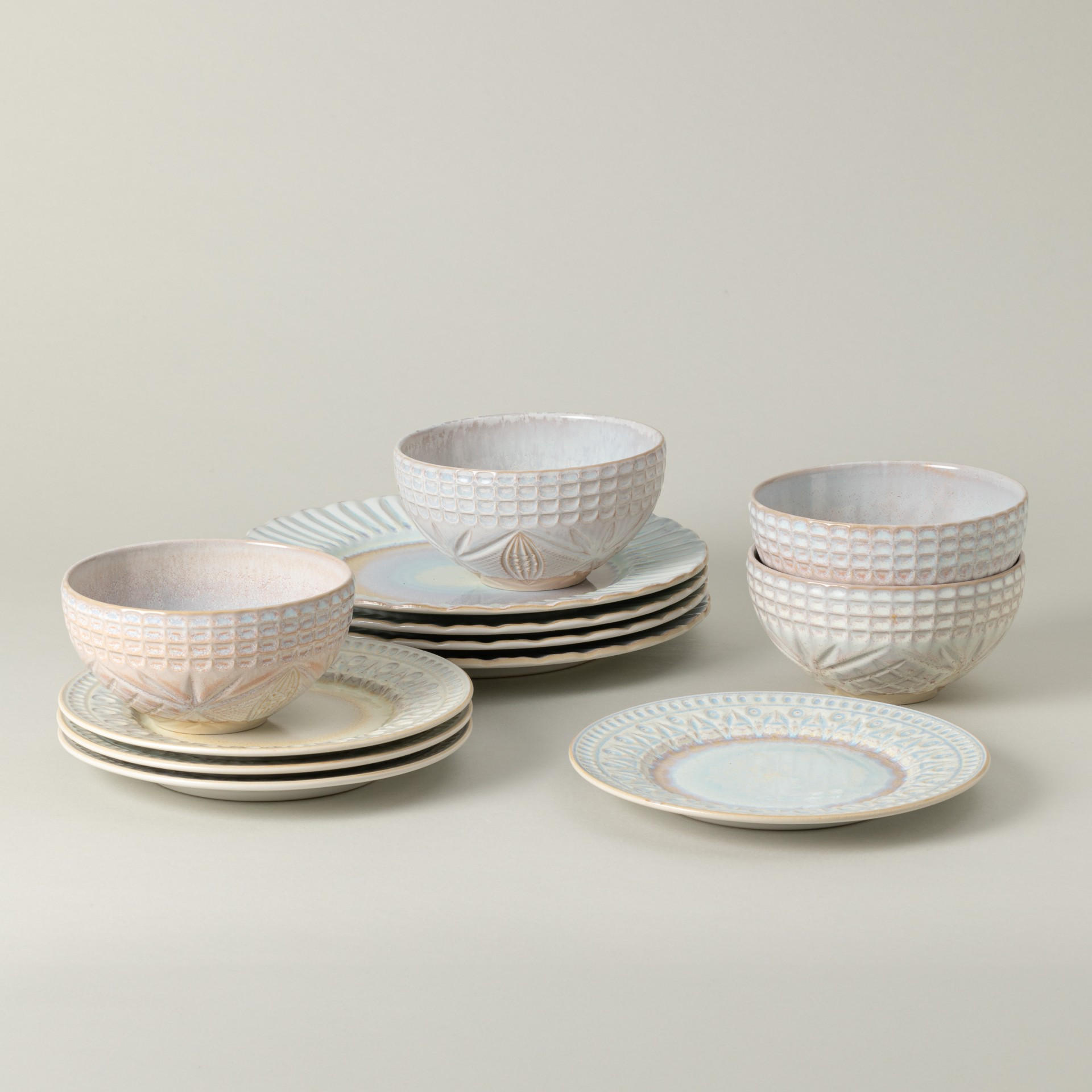 Thumbnail - Costa Nova Kombiservice Cristal, Pastellblau, Weiß Hochglanz, Keramik, 12-teilig, 700 ml, Handmade in Europe, Essen & Tr...