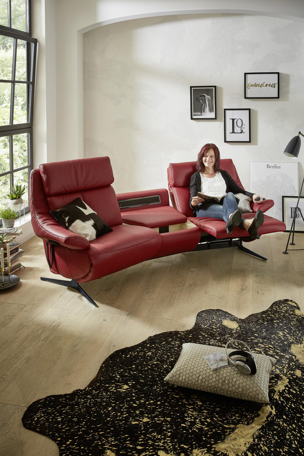 HEIMKINO-SOFA Echtleder Rot  - Anthrazit/Rot, KONVENTIONELL, Leder (254/107/105cm) - Himolla Komfortklass