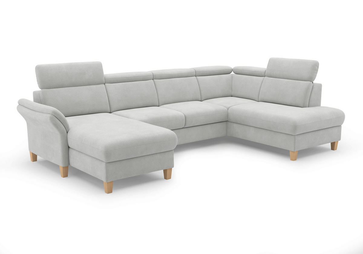 WOHNLANDSCHAFT GLENDALE E Silberfarben Flachgewebe  - Eichefarben/Silberfarben, KONVENTIONELL, Holz/Textil (166/321/193cm) - Sit & More