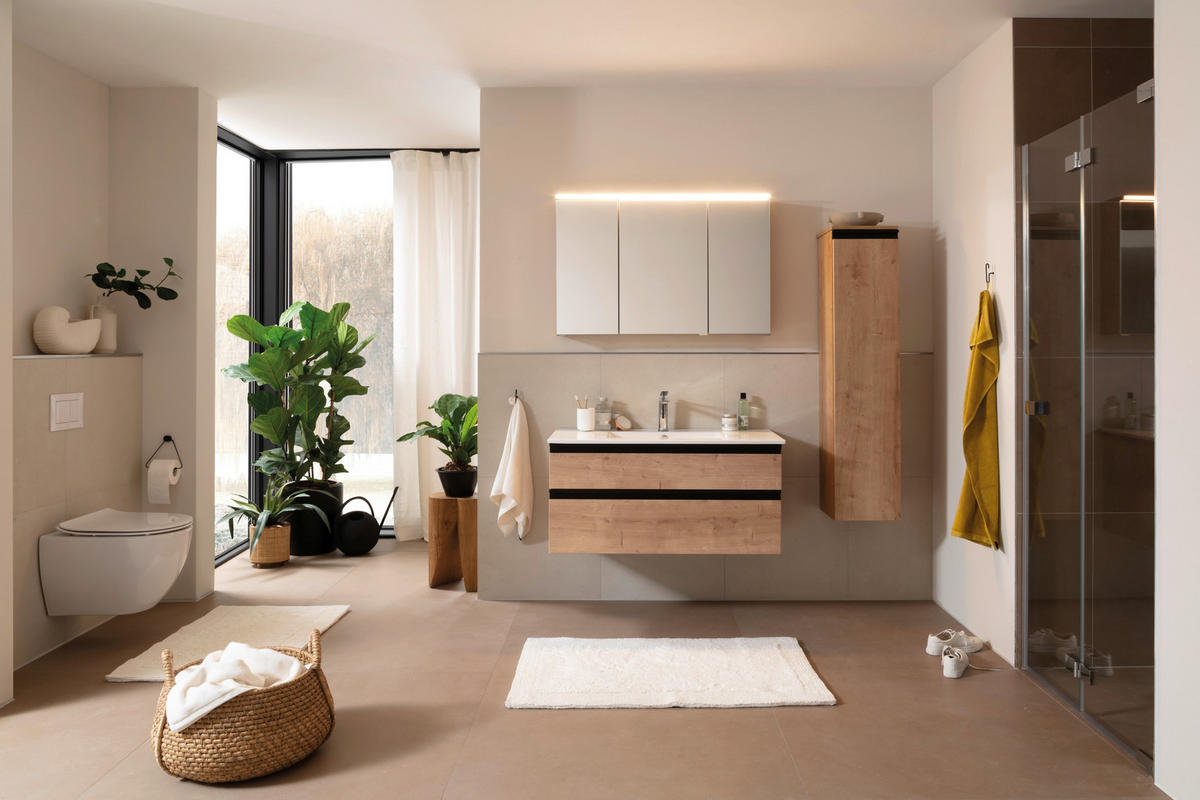 WASCHTISCHKOMBI 102 cm  - Weiss/Eichefarben, Basics, Keramik/Holzwerkstoff (102cm) - Schöner Wohnen