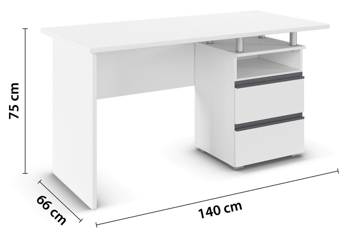 MASĂ DE BIROU PENTRU TINERET in material pe bază de lemn  - alb/gri, Trend, material pe bază de lemn (140/66/75cm) - Xora