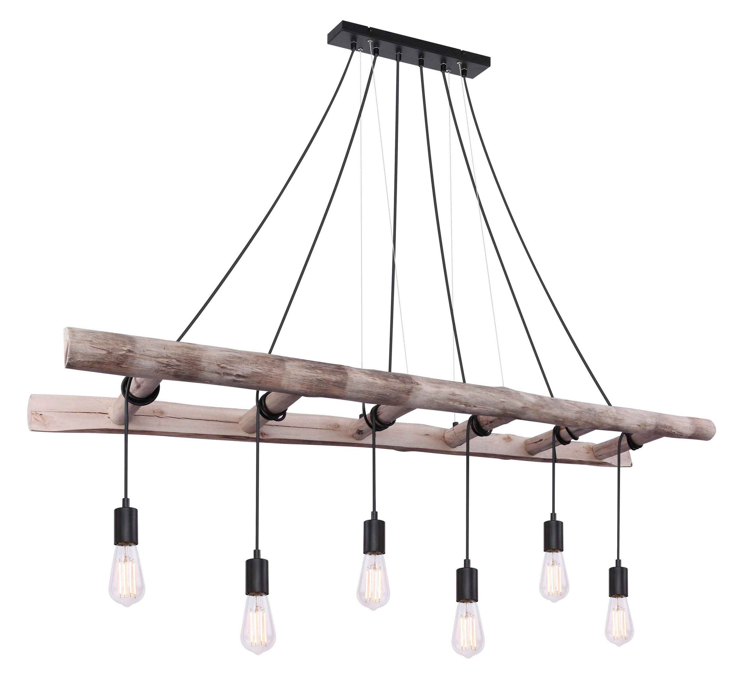 HÄNGELEUCHTE IRMGARD 160/30/192 cm   - Schwarz/Naturfarben, Design, Holz/Metall (160/30/192cm) - Globo