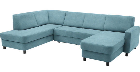 WOHNLANDSCHAFT  in Webstoff Hellblau  - Schwarz/Hellblau, Design, Holz/Textil (198/296/165cm) - Xora