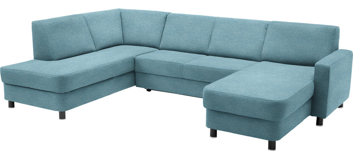 WOHNLANDSCHAFT in Webstoff Hellblau  - Schwarz/Hellblau, Design, Holz/Textil (198/296/165cm) - Xora