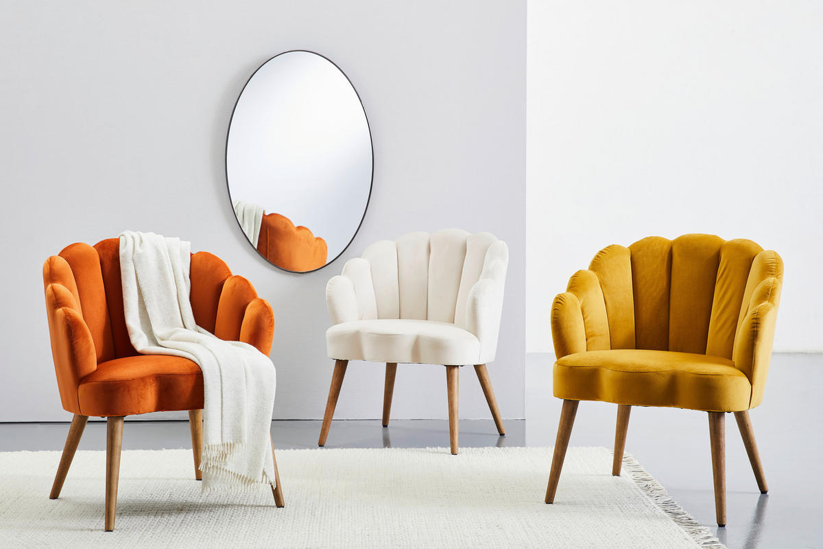 SESSEL Samt Orange, Ecru    - Ecru/Orange, Design, Holz/Textil (67/80/65cm) - MID.YOU