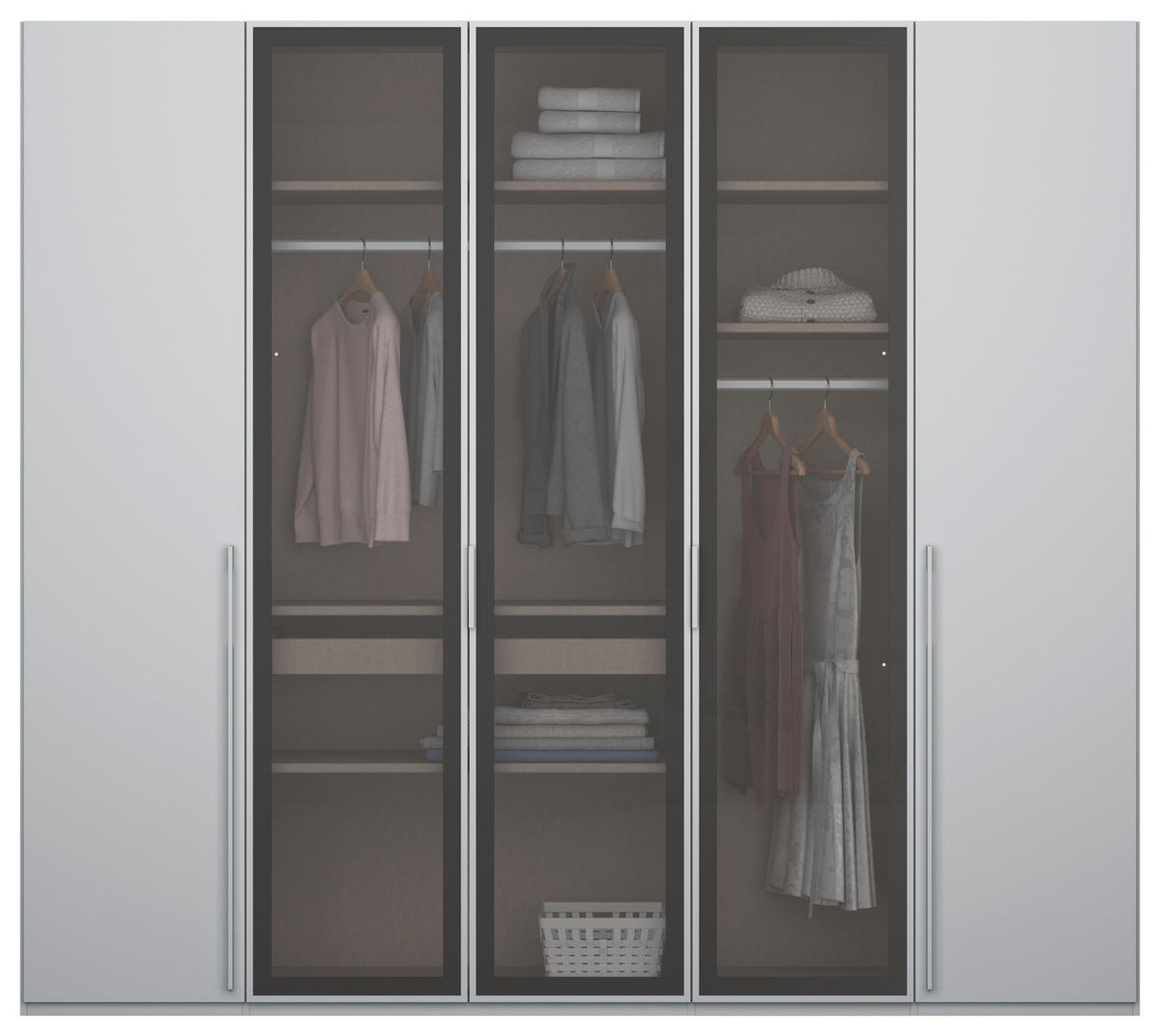 DREHTÜRENSCHRANK 251/223/60 cm 5-türig Grau, Hellgrau  - Hellgrau/Grau, Trend, Glas/Holzwerkstoff (251/223/60cm) - Novel