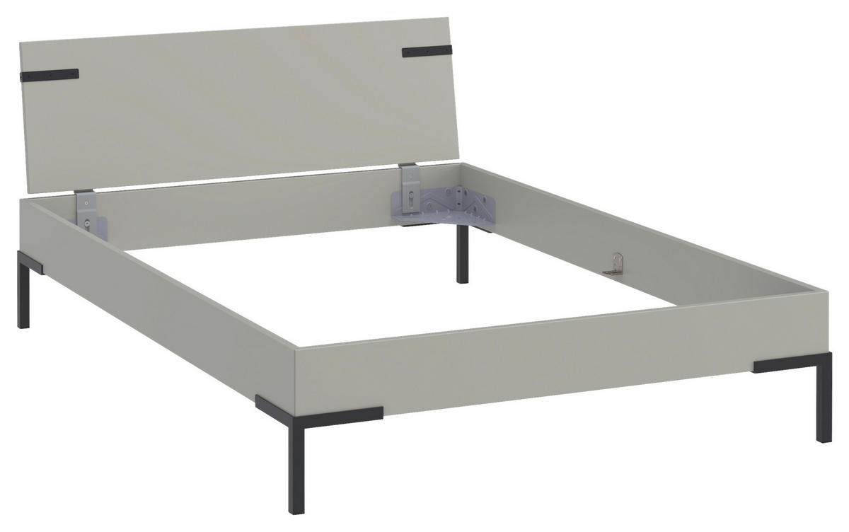 BETT 140/200 cm  in Hellgrau  - Hellgrau/Schwarz, Design, Holzwerkstoff/Metall (140/200cm) - Xora