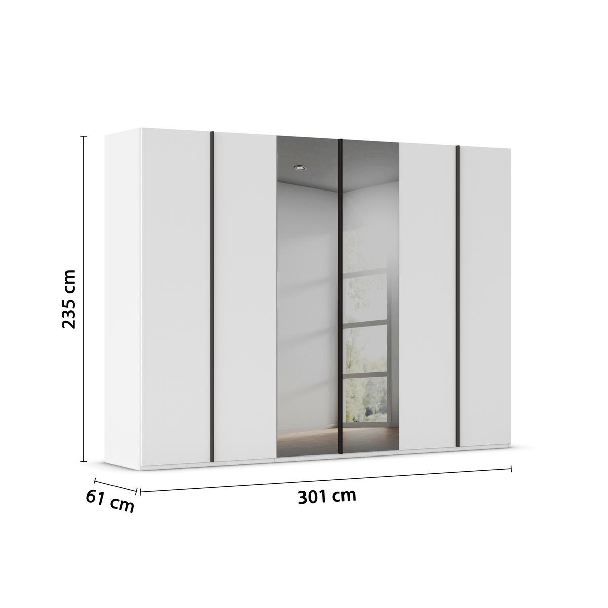 DREHTÜRENSCHRANK 301/235/61 cm,  in Weiß, 6-türig  - Graphitfarben/Weiß, Basics, Glas/Holzwerkstoff (301/235/61cm) - Novel