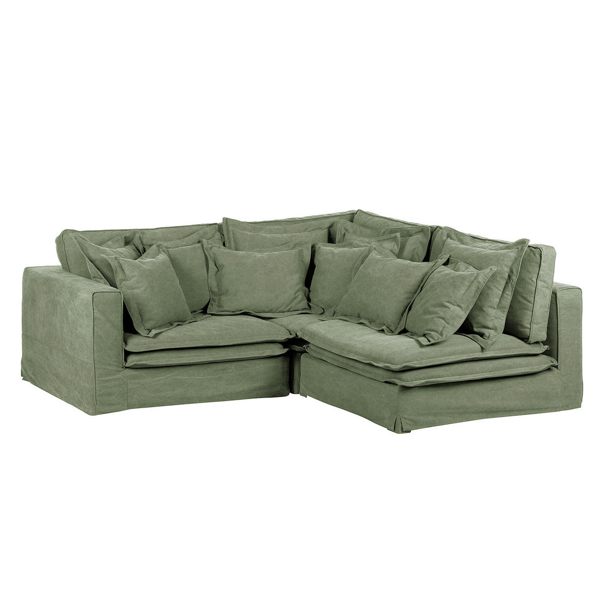 ECKSOFA STELLA in Webstoff Olivgrün Zierkissen, Rückenkissen  222/238 cm  - Schwarz/Olivgrün, Design, Kunststoff/Textil (222/238cm) - P & B