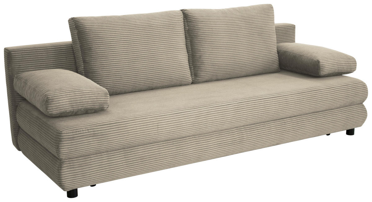 SCHLAFSOFA Cord Taupe  - Taupe/Schwarz, Design, Kunststoff/Textil (197/77/81cm) - home24