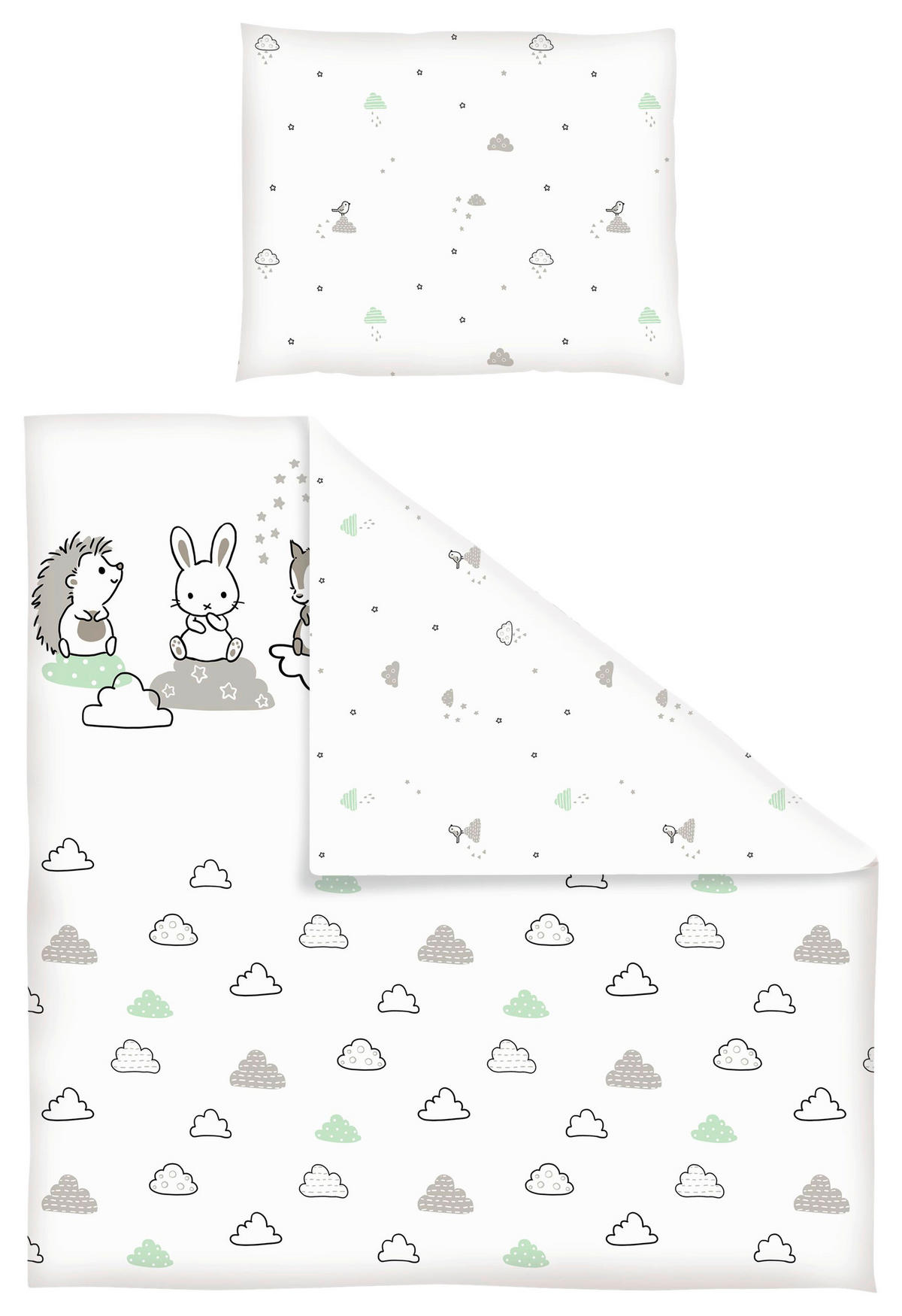 BABYBETTWÄSCHE Modern Clouds Flachgewebe 80/80 cm  - Weiß/Grau, Trend, Textil (80/80cm) - Patinio