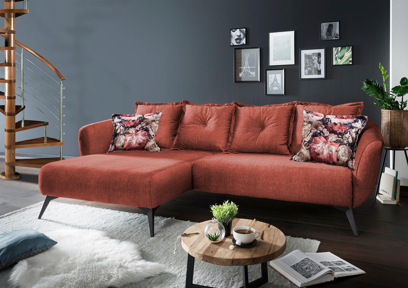 ECKSOFA Koralle, Multicolor Velours - Koralle/Multicolor, MODERN, Holz/Textil (162/277cm) - Livetastic