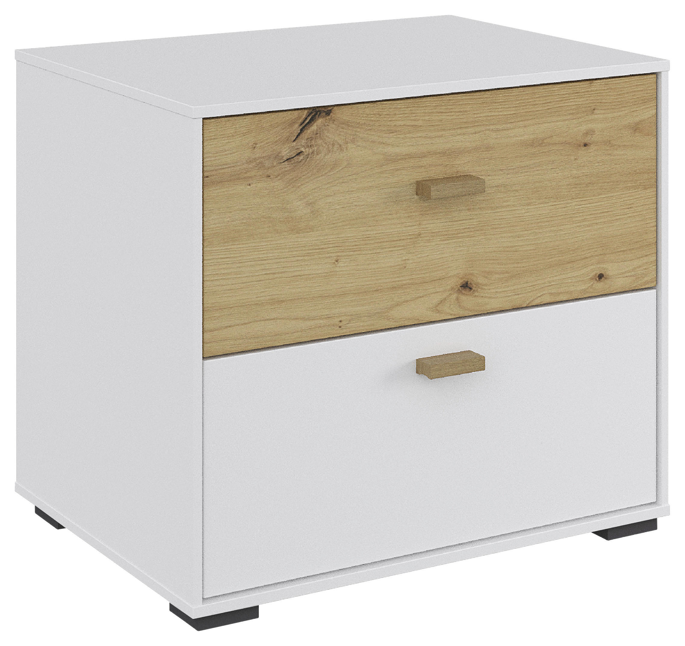 NACHTTISCH 48/43/38 cm  in Weiss, Eiche Artisan  - Weiss/Eichefarben, Konventionell, Holz/Holzwerkstoff (48/43/38cm) - Hom`in