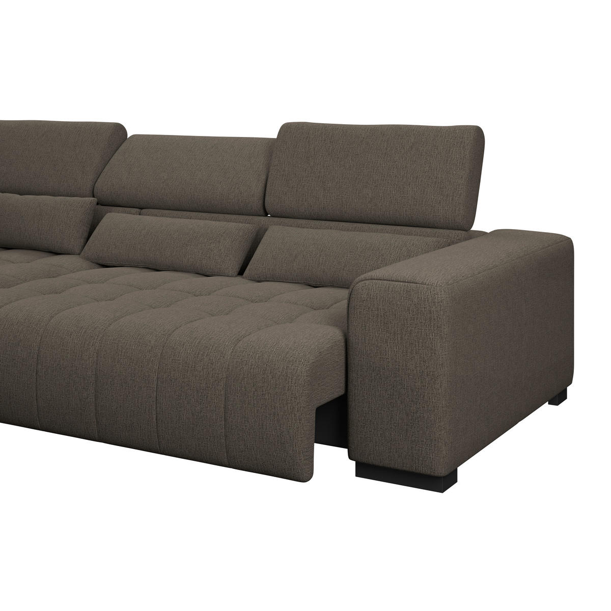ECKSOFA MATERA Dunkelbraun Chenille, Struktur Nierenkissen, Kopfteilverstellung, Sitzvorzug  - Dunkelbraun/Schwarz, Trend, Holz/Textil (226/311cm) - MID.YOU