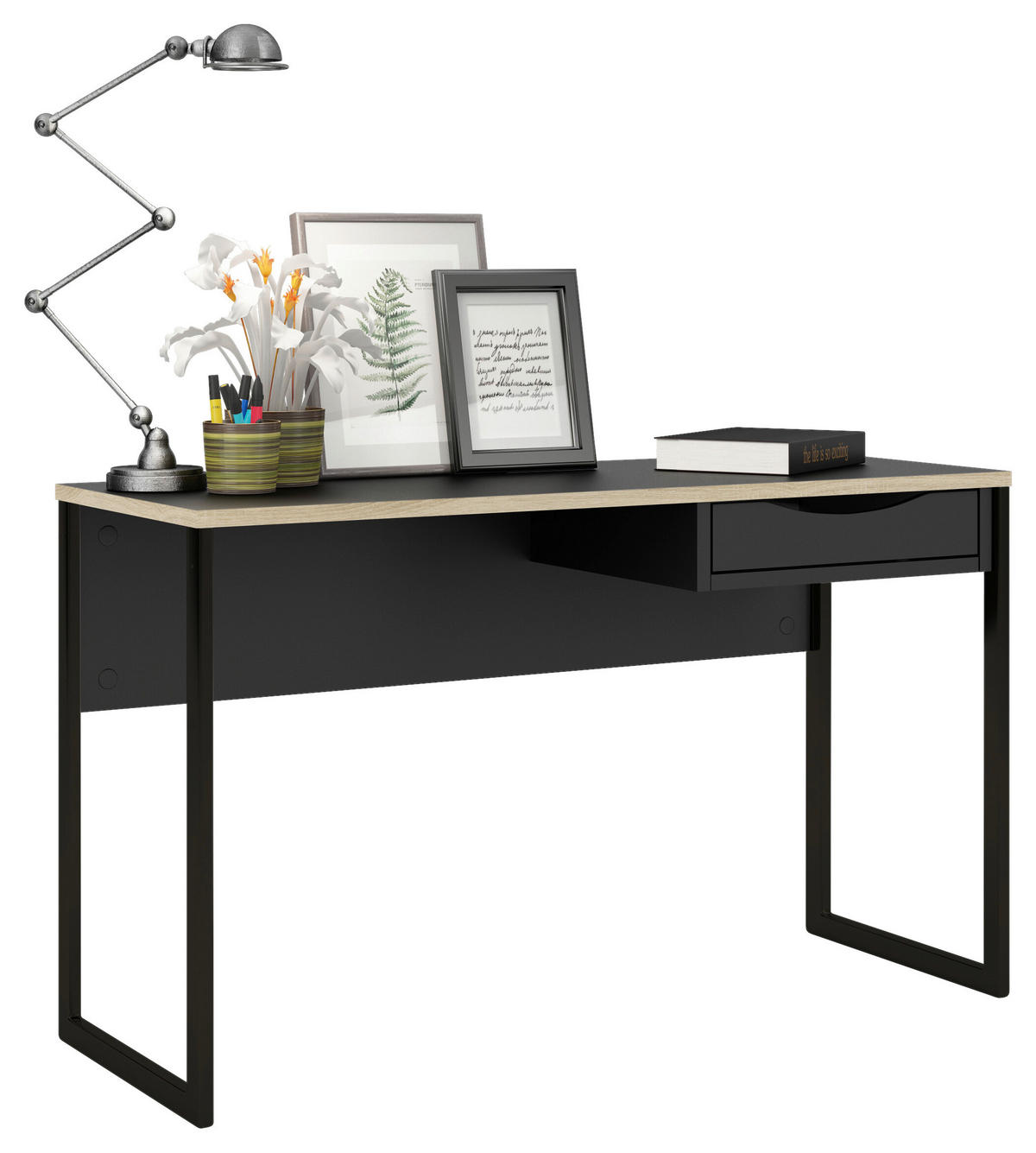 SCHREIBTISCH 130/48,4/76,8 cm  in Schwarz  - Schwarz, MODERN, Holzwerkstoff/Metall (130/48,4/76,8cm) - MID.YOU