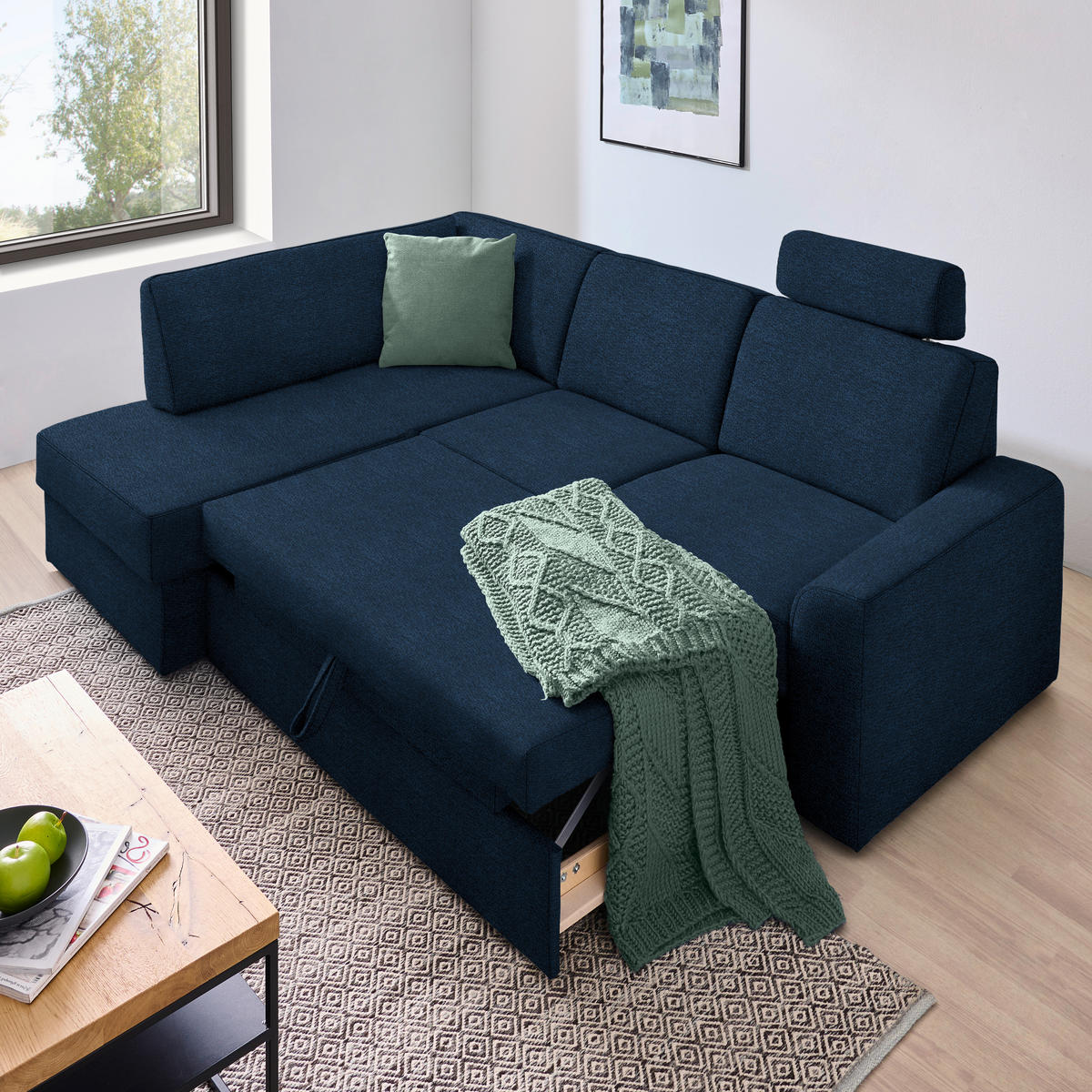 ECKSOFA in Webstoff Dunkelblau  165/224 cm  - Schwarz/Dunkelblau, KONVENTIONELL, Kunststoff/Textil (165/224cm) - Xora