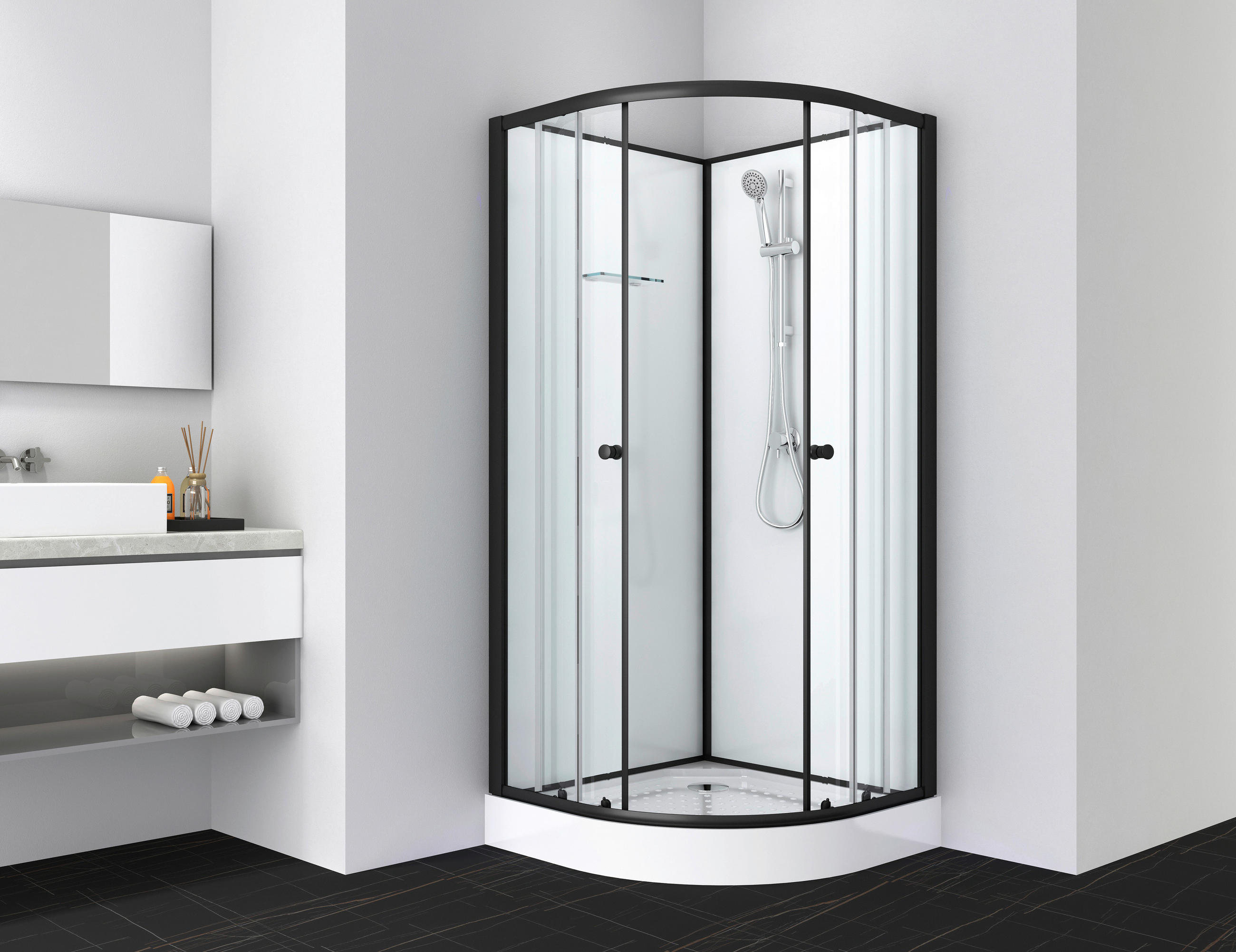 DUSCHKABINE - Schwarz, Basics, Glas (90/203/90cm)