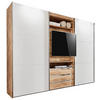 SCHWEBETÜRENSCHRANK 300/216/65 cm 2-türig Weiß, Eichefarben  - Edelstahlfarben/Eichefarben, MODERN, Holzwerkstoff/Metall (300/216/65cm) - MID.YOU