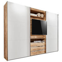 SCHWEBETÜRENSCHRANK in Weiss, Eichefarben  - Weiss/Edelstahlfarben, Modern, Holzwerkstoff/Metall (300/216/65cm) - MID.YOU