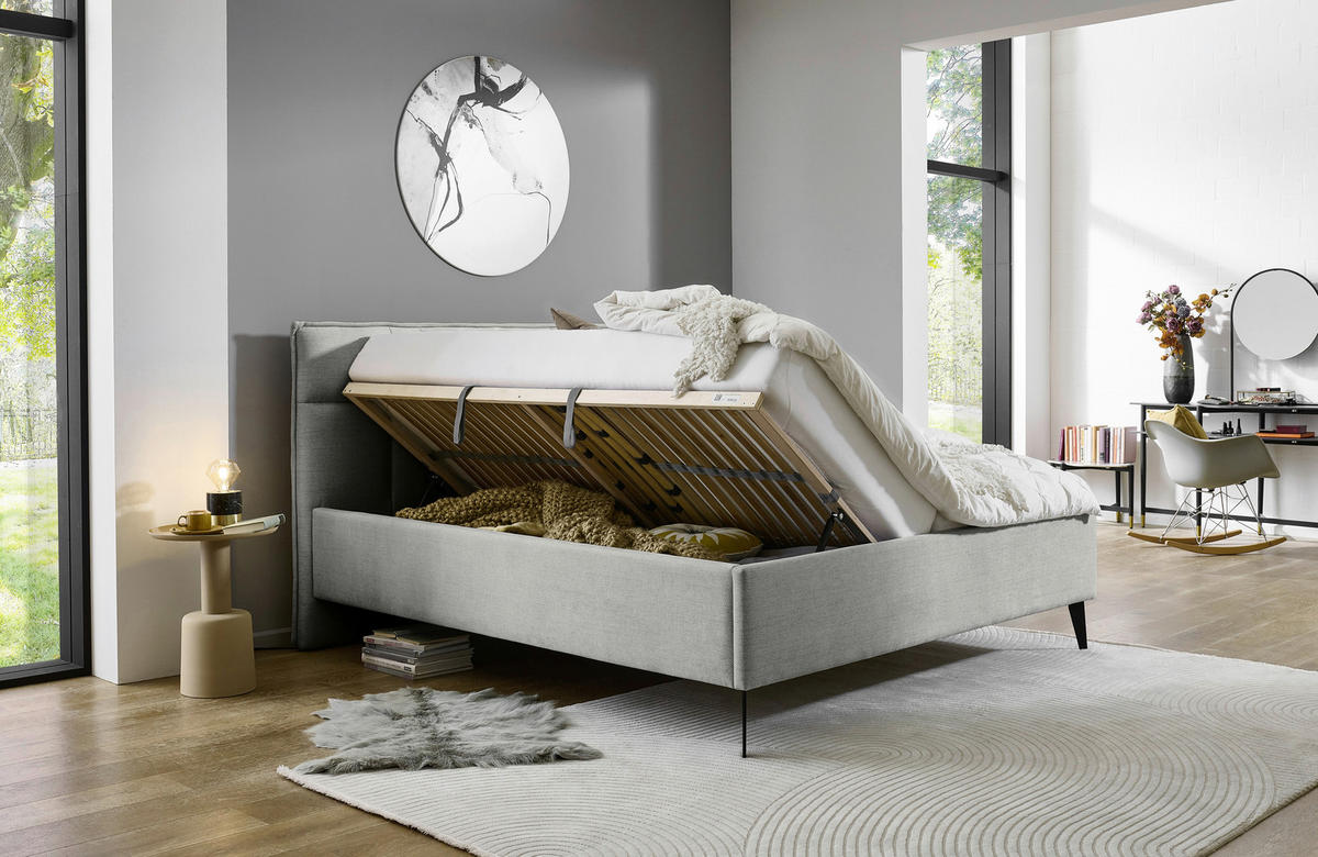 POLSTERBETT Lattenrost, Bettkasten 180/200 cm  in Hellgrau  - Birkefarben/Buchefarben, Design, Holz/Textil (180/200cm) - Xora