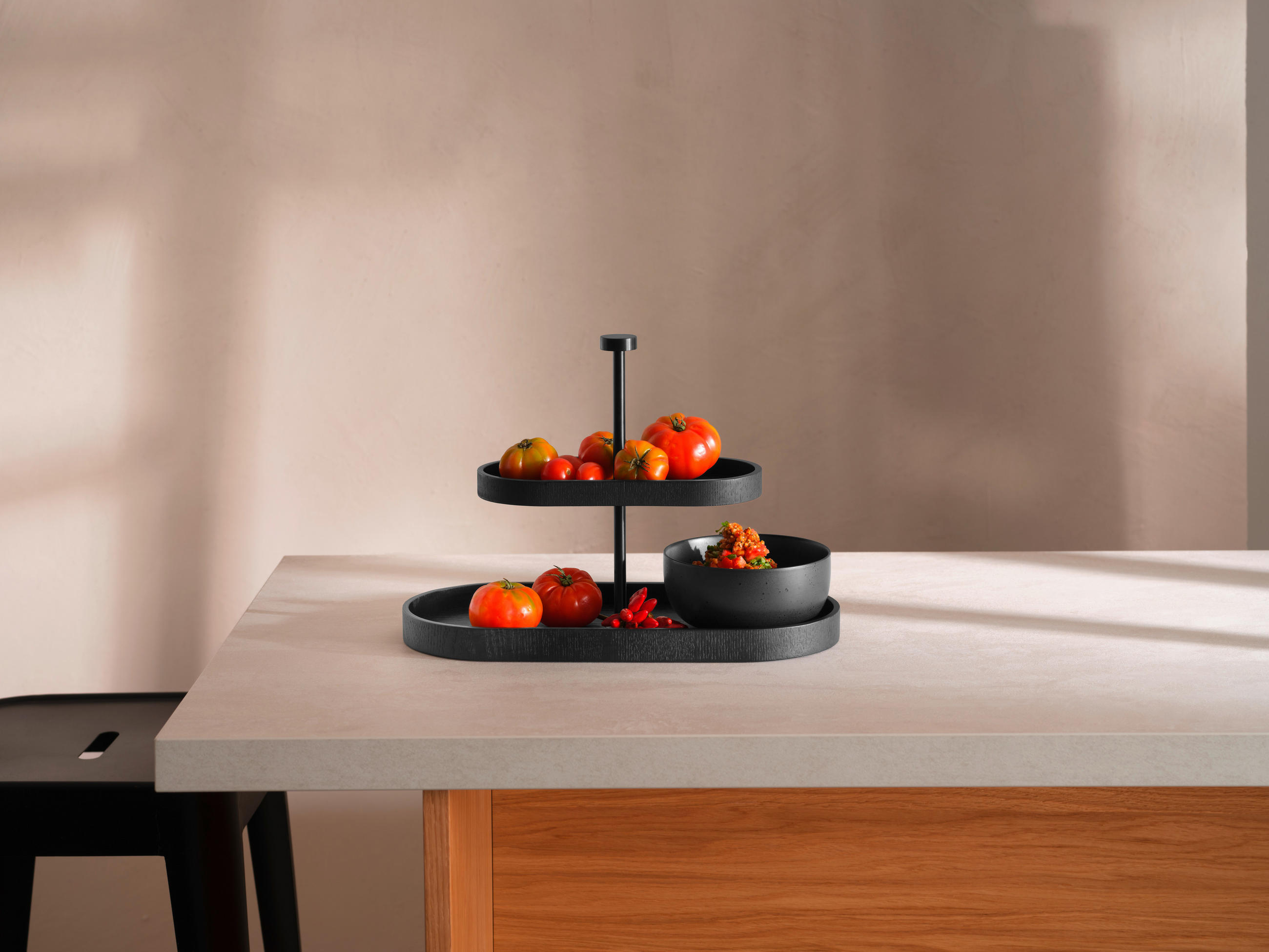 ETAGERE 2-stöckig - Schwarz, KONVENTIONELL, Holz (35,50/16,50/25cm) - ASA