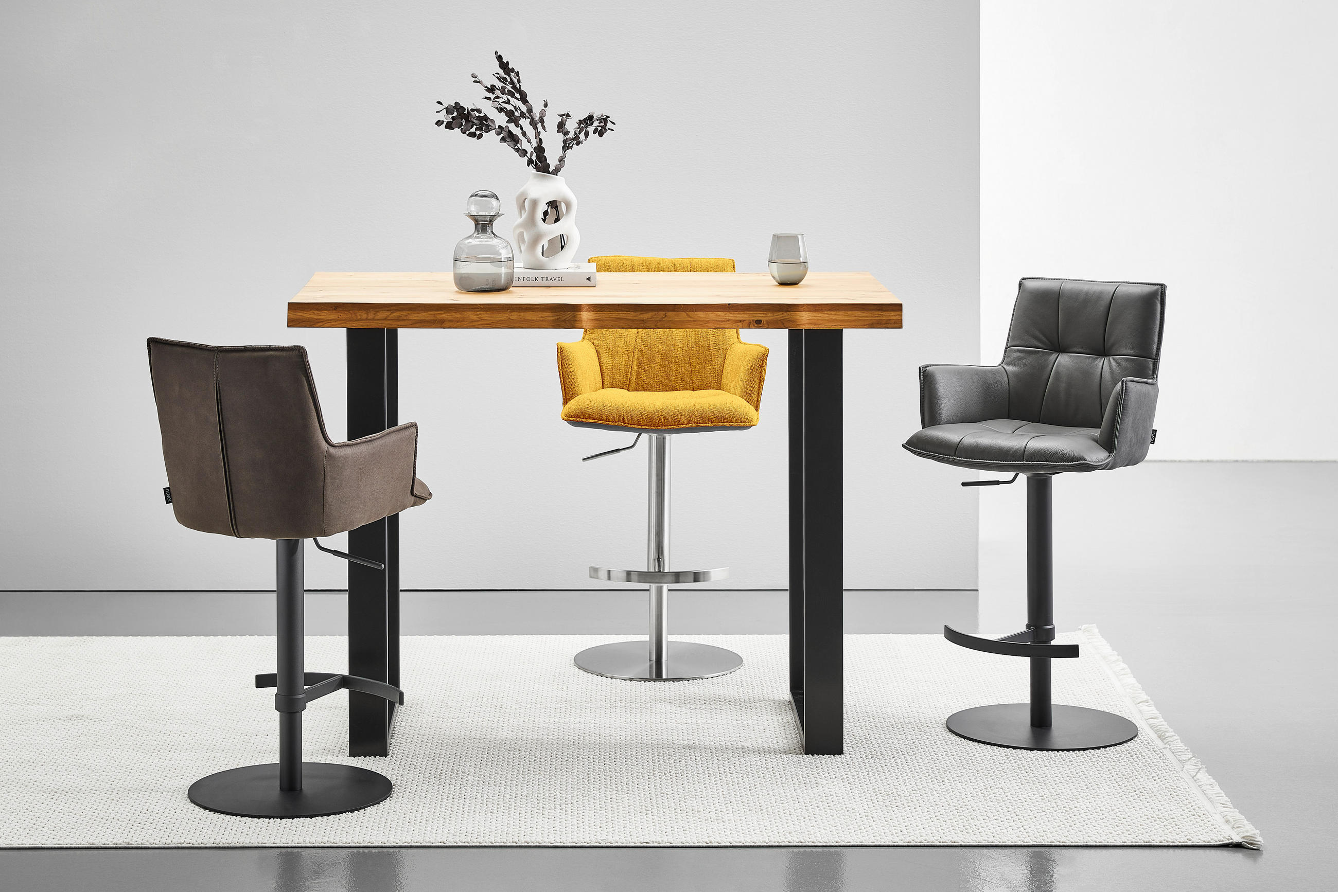 BARHOCKER in Gelb, Schwarz, Edelstahlfarben  - Edelstahlfarben/Gelb, Design, Holz/Textil (56/100/56cm) - Novel