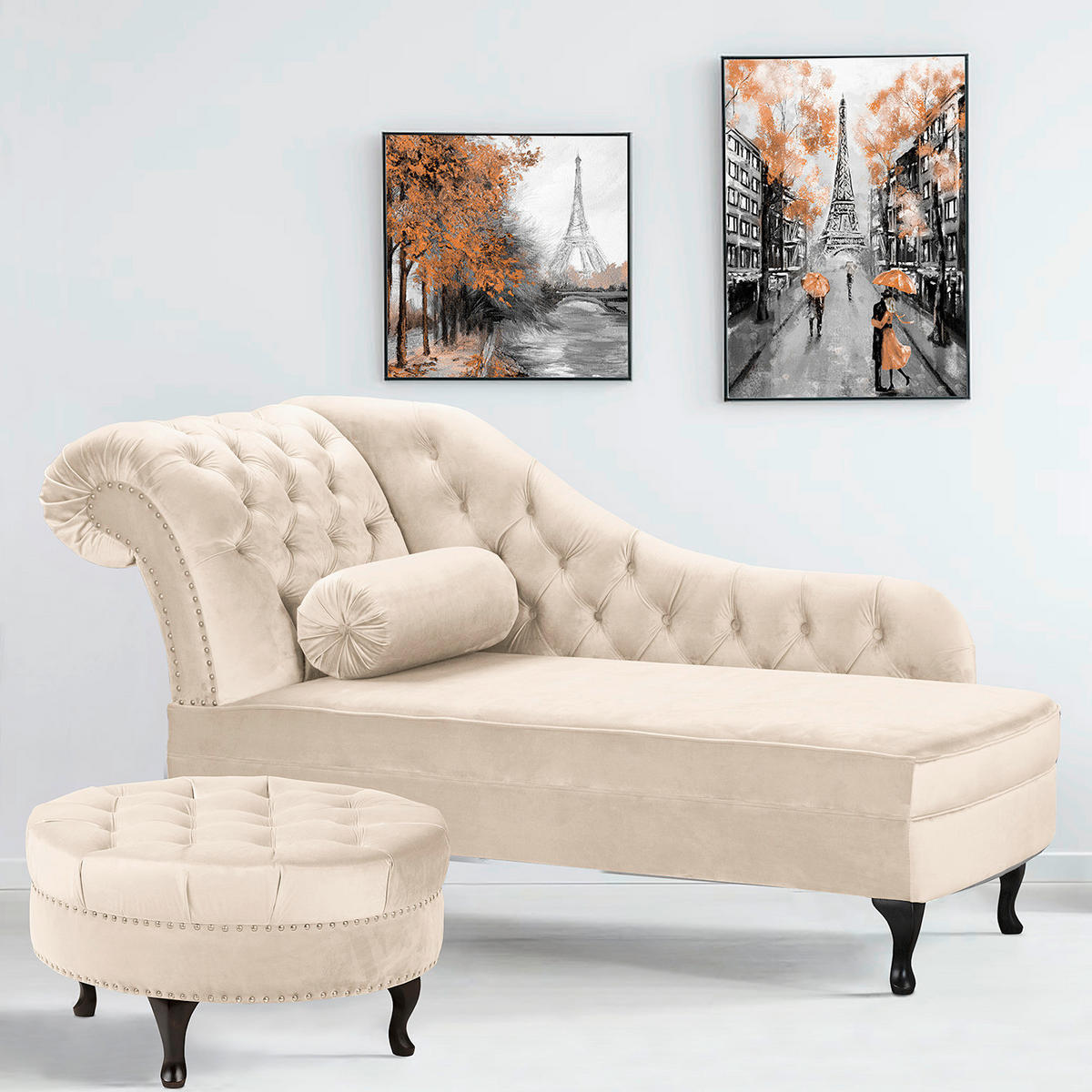 HOCKER Textil Creme  - Creme/Braun, Design, Holz/Textil (80/45/80cm) - Livetastic