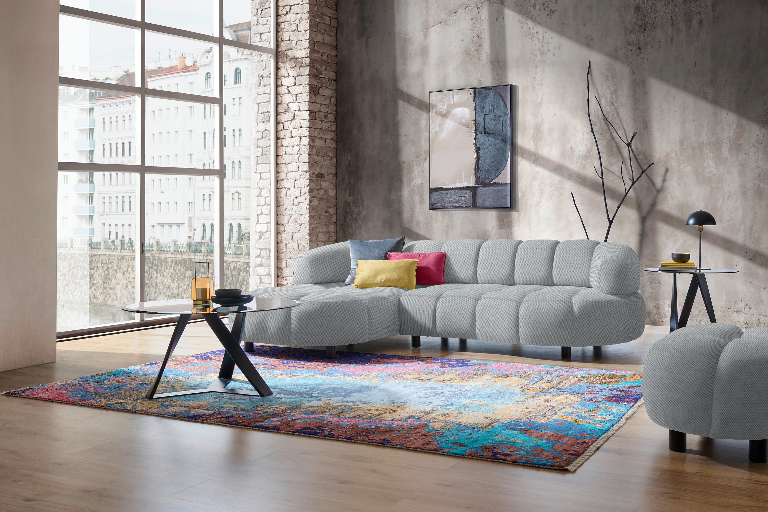 ECKSOFA in Webstoff Hellgrau  - Hellgrau/Schwarz, Design, Holz/Textil (183/284cm) - Welnova