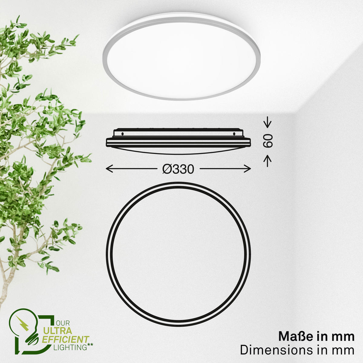 DECKENLEUCHTE Pulap A 33/6 cm   - Chromfarben, Basics, Kunststoff (33/6cm) - Briloner