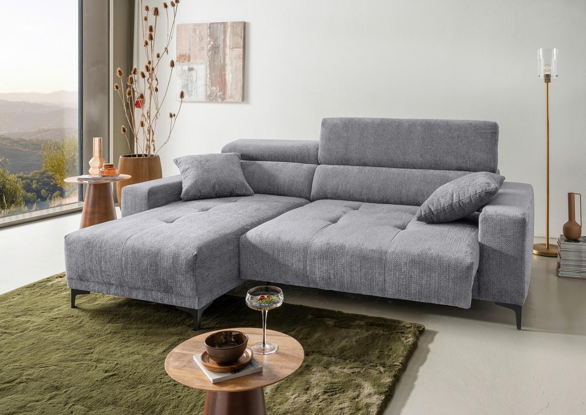 ECKSOFA Chenille Grau  - Schwarz/Grau, Basics, Textil/Metall (183/250cm) - Livetastic