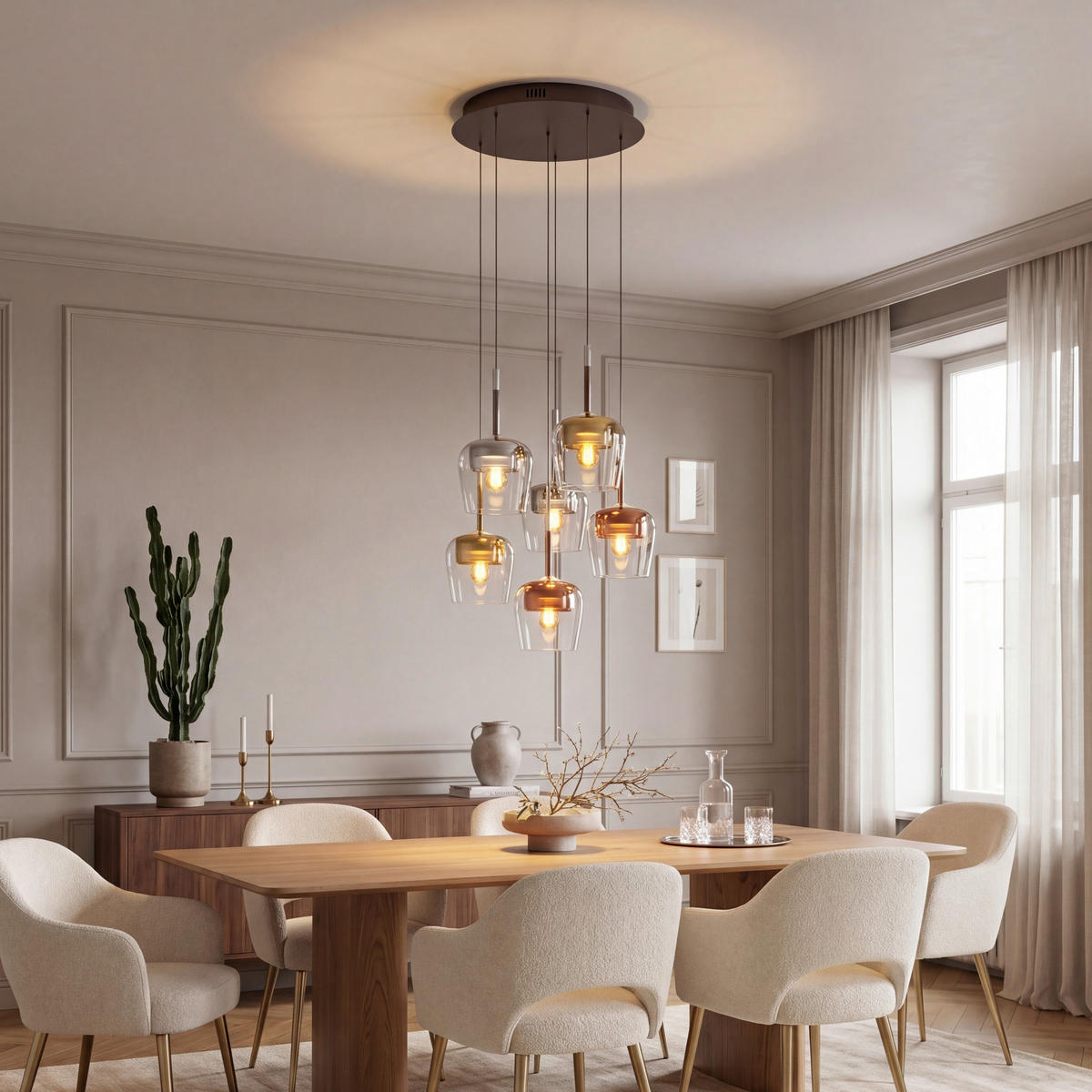 LED-HÄNGELEUCHTE 50/50/200 cm  - Silberfarben/Goldfarben, Design, Glas/Kunststoff (50/50/200cm)