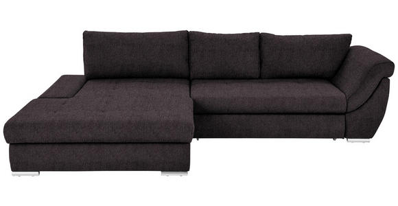 ECKSOFA Dunkelbraun Flachgewebe Rückenkissen, Bettkasten, Schlaffunktion, Rücken echt, Liegefläche im Originalstoff  - Dunkelbraun/Silberfarben, Design, Textil/Metall (174/306cm) - Carryhome