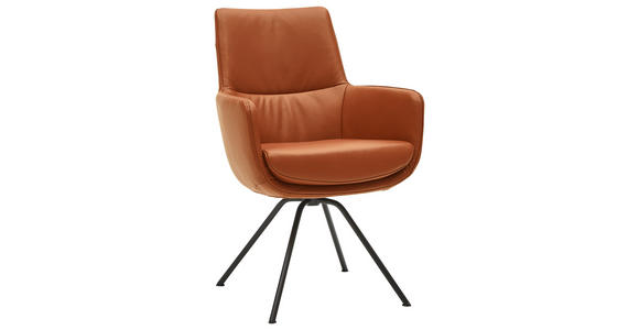 ARMLEHNSTUHL  Beinauswahl, Lederauswahl, Typenauswahl  Echtleder  - Cognac/Schwarz, Design, Leder/Metall (60/90/61cm) - Dieter Knoll