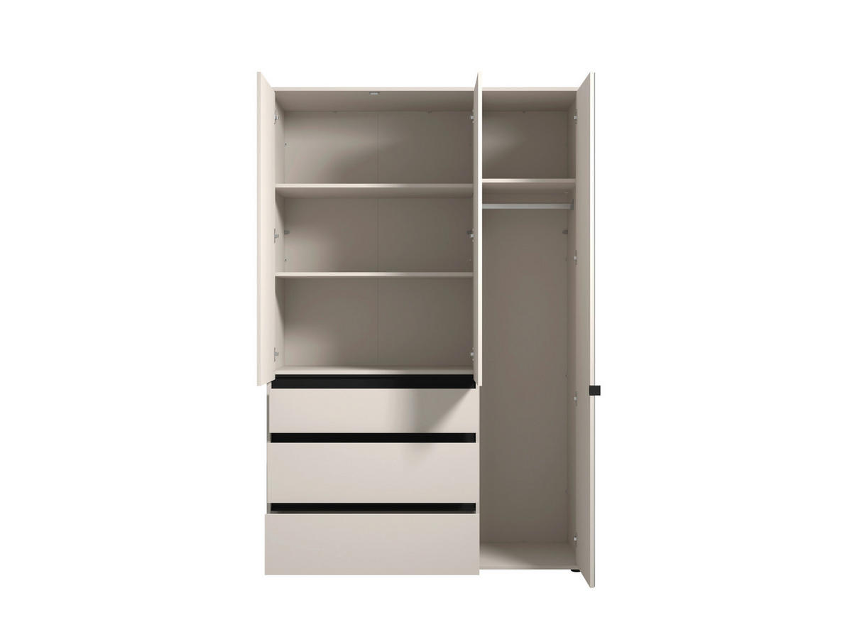 DREHTÜRENSCHRANK 3-türig Schwarz, Kaschmir  - Kaschmir/Schwarz, Basics, Glas/Holzwerkstoff (138/210,5/54,5cm) - Xora