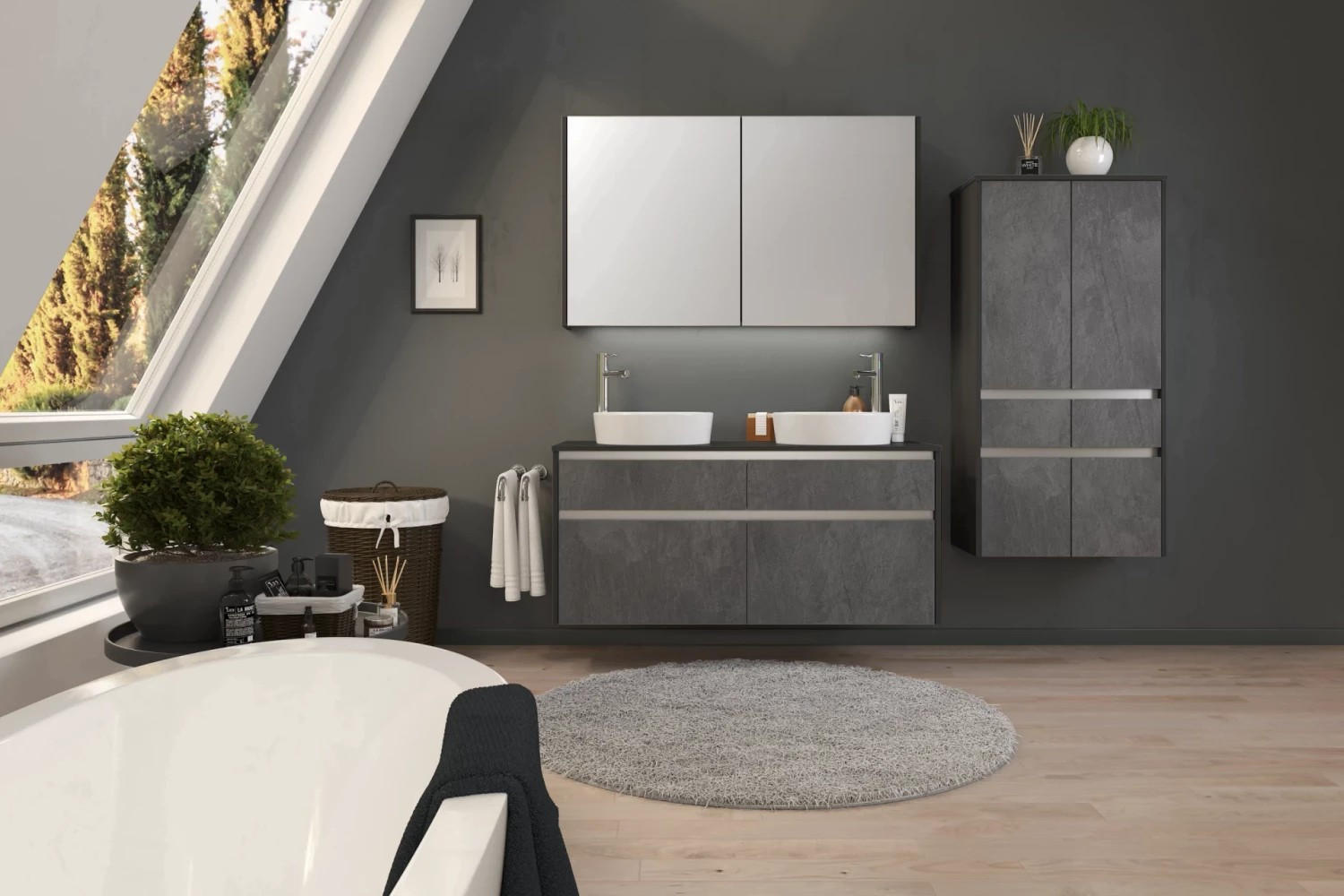 Badmöbel-set 3-tlg. Ston B: Ca. 202 Cm Grau/schieferfarben
